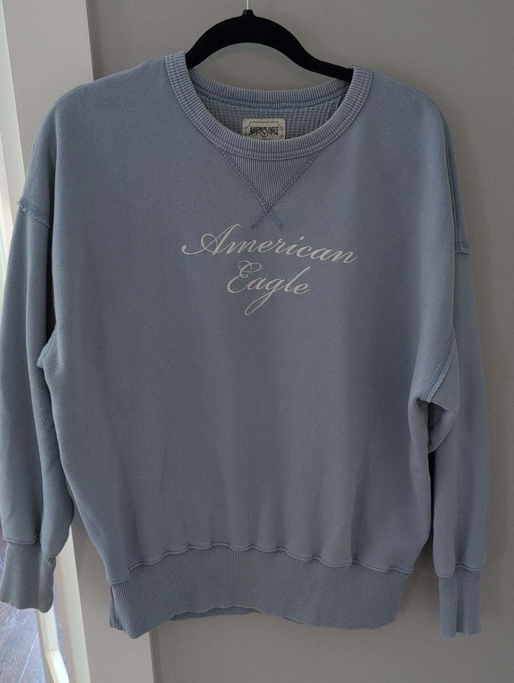 American Eagle Outfitters Powder Blue Crewneck Sweatshirt with Script Logo